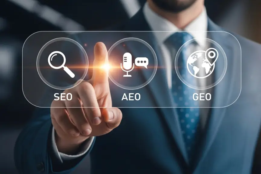 Digitālā redzamība 2026. gadā: SEO, GEO un AEO ceļvedis